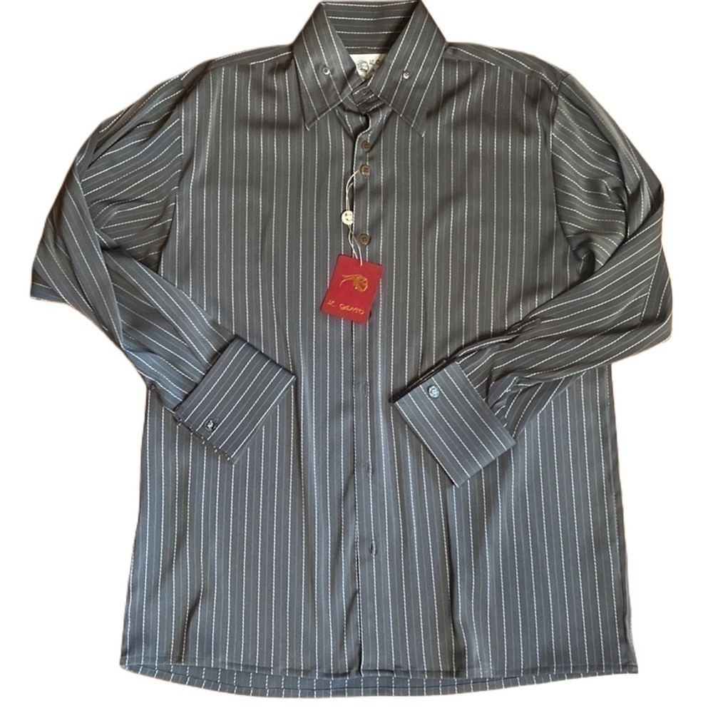IL Canto Italian gray dress Shirt Long Sleeve French Cuff white pin stripe L